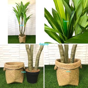 Pohon Daun Pandan Bali X3 T180 Latex Artificial Pot Dasar Hitam Plastik Cover Anyaman Purun Handle Tanaman Hias Pajangan Dekorasi Ruangan Aesthetic