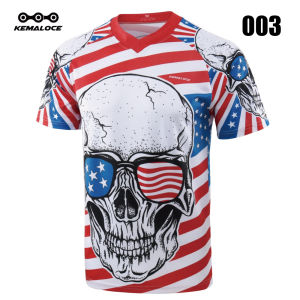 KEMALOCE 2023 Men Motocross Jersey Summer Short Sleeve Unique MTB Motocross T Shirt Quick Dry USA Mountain Bike Jersey Red&Blue Bmx Shirts