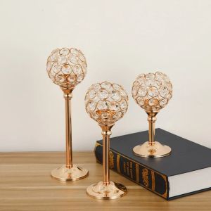 MKEB Mini Golden Crystal Bowl Candle Holders Metal Creative Craft Candelabra Church Decor Romantic Crystal Candlestick Wedding venue floral arrangements