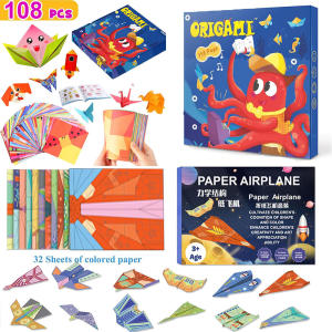Kids Origami Kit 108 Double-Sided Colorful Papers & Guide Beginner Gift Preschool Educational STEM Craft Toy