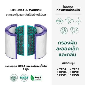 AIRY ไส้กรองอากาศ DYSON TP04  ไส้กรอง เกรดแพทย์ HEPA H13 กรองครบวงจร 360 องศา ฝุ่น  สารฟอมัลดีไฮด์ แบคทีเรีย Dyson Pure Cool Tower DP04 DP05 TP04 TP5 HP04 HP05