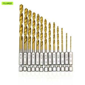 FUJIAS3 13pcs Tungsten Carbide Twist Drill Bit Power Tool HSS Titanium Coated Drill Bit