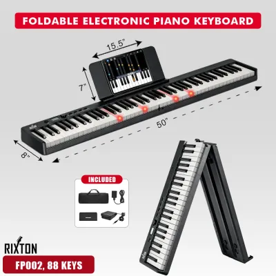 Rixton CompactFold 88-Key Digital Piano Keyboard with Full-Size Keys Bluetooth Connectivity and Multi-Function Setup