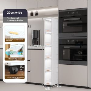 Transparent Flip Gap Cabinet Plastic Kitchen Cabinet With Wheels Bathroom Slim Storage Organizer