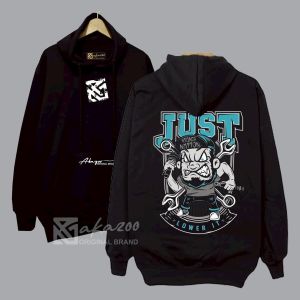 hoodie cowok keren tebal hitam polos AKAZOO SB DPN BLKNG JUST LOWER IT sablon saku putih