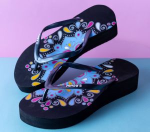 Sandal Sendal Jepit Wanita Wedges Floral Biru By Mimoy