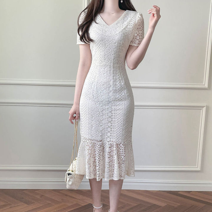 Váy dạ hội ôm kiểu hai dây xẻ tà ren cao siêu sexy - D618