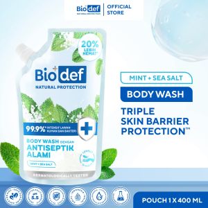 Biodef Mint - Sea Salt Pouch Refill 400ml Gentle Body Wash Antiseptik Natural I Sabun Mandi Pelembab Cocok Kulit Kering Sensitif Kulit Halus I Bau Badan I Hypoallergenic I No SLS Paraben I Kulit Halus I Fresh Fragrance
