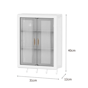 ตู้เก็บของติดผนังตู้สำหรับห้องน้ำและห้องครัว มีประตูแม่เหล็ก 3 ชั้น ตู้เก็บของ ตู้ติดผนัง ไม่เจาะ มินิมอล ตู้ติดผน