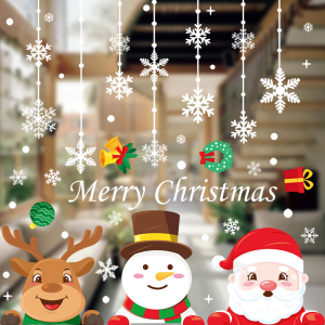COMBO-Decal trang trí NOEL HÍT TĨNH ĐIỆN -Rèm hoa tuyết và ba bạn noel đón giáng sinh (4 tấm)-CDN152