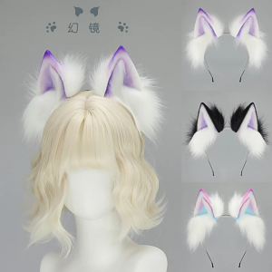 Anime Cosplays Plush Cats Ear Headbands Adjustable Soft Gradients Color Hair Accessory For Halloween Costume Party Daily Wear