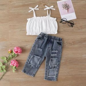 WINONA GIRL SET BAJU ANAK PEREMPUAN SETELAN ANAK PEREMPUAN BAJU ANAK IMPORT SAHION KOREAN STYLE CELANA JEANS SOBEK ATASAN CROPTOP USIA 1-6 TAHUN