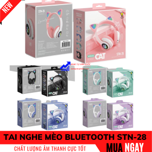 Tai Nghe Chụp Tai Bluetooth Không Dây Tai Mèo Đáng Yêu Có Đèn LED 23M