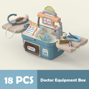 18 pcs Doctor Equipment Box pretend play nurse medical tools stethoscope syringe kids toy perubatan mainan kanak kanak