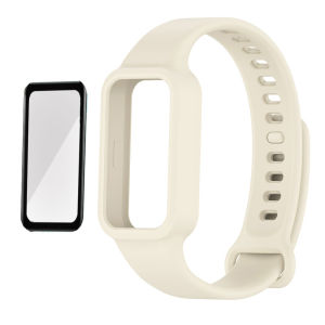 Tempered Glass Film & Silicone Case Strap for Xiaomi Mi Band 9 Active / Redmi Band 3 - Full Protection Set Anti-Scratch Screen Protector + Sport Band Easy Installation