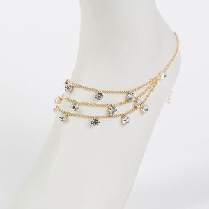 New shiny anklet simple lady gift with diamonds long retro womens beach foot decoration a