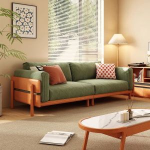 New Cherry Wood Solid Wood Sofa Nordic Japanese Simple Small Unit Living Room Corduroy Sofa Full Set Removable and Washable