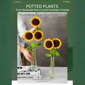 🌻Sunflower Handmade DIY Knitted Wool Bouquet Immortal Flower Material Package Finished Product Homemade Woven Jewelry Ornaments向日葵手工DIY针织