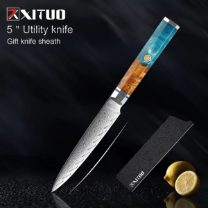 5 Inch Utility Knife Damascus Knife Razor Sharp Japanese Damascus Steel Knife For Kitchen Cuisine Meat Cut Cooking Knife Best Gifts 🚀พร้อมส่ง👉มีดโกน มีดเหล็กดามัสกัสญี่ปุ่นคม