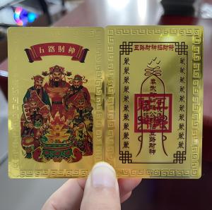 [Đã Khai Vận ] Linh Phù Ngũ Lộ Thần Tài bằng Kim Loại kèm miếng dán thần tài
