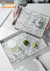 Khay Sơn Mài Khảm Trai Cao Cấp Hình Chữ Nhật Màu Xanh Có Quai Hàng Xuất Dư Châu Âu SỐ LƯỢNG CÓ HẠN