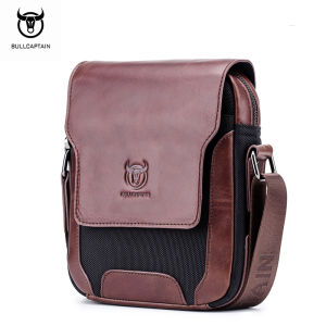 BULLCAPTAIN Leather Shoulder Messenger Bag Mens Business Fashion 7.9 Inch Tablet Bag Multifunctional Breathable Anti-Scratch Messenger Bag