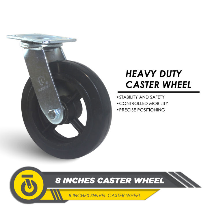 HEAVY DUTY Caster Wheel Hard Rubber SWIVEL WITH/WITHOUT BRAKE 8 Inches
