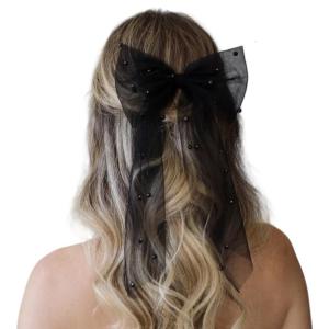 Pearls Headpiece Veil Hair Clip Bride Headwear Hair Clip Gorgeous Veil Bows Hair Clip for School Play Accessories