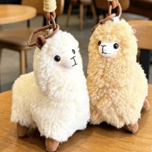 DOWNA Nhung Móc khóa thú nhồi bông Alpaca Nhẹ Phim hoạt hình Móc khóa thú nhồi bông Dễ thương Lông xù Đồ chơi thú nhồi bông hình Alpaca Quà tặng