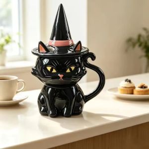 350ml Ceramic Black Cat Mug Witch Hat Coffee Cup Cute Halloween Tea Water Drinkware Home Dorm Party Gift for Women Cat Lovers2026