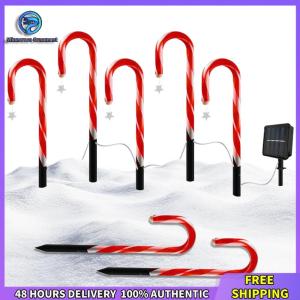Winnereco 5pcs/set Christmas Solar Powered Lights 8 Modes Christmas Candy Garden Lights for Outdoor Garden Balcony Lawn Decoration