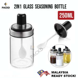Glass Seasoning Bottle Spice Salt Pepper Jar with Spoon Kitchen Condiment Container Home Storage Organization | Botol Rempah Kaca Perasa Garam Lada Jar dengan Sudu Dapur Bekas Perasa Organisasi Penyimpanan Rumah | 玻璃香料瓶调味盐胡椒罐带勺厨房调味品容器