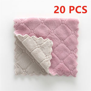 Two-color Kitchen Cloth  Nonstick Thicken Oil Microfiber Super Absorbent Kitchen  Coral Fleece Absorbent Kitchen Towel  Rewvvi