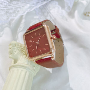 DRJ182 Jam Tangan Wanita Analog Petak Bentuk Kotak Bahan Kulit Korean