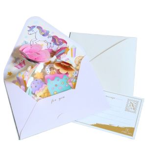 MKEB with Envelope Flower Pop-up Greeting Cards Postcard 3D Valentines Day Greeting Cards Creative Hot Stamped Invitation Card Thanksgiving