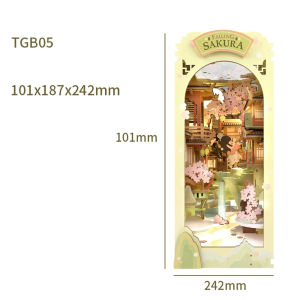 Robotime Rolife Falling Sakur Book Nook DIY Dollhouse Bookend Model Kit with LED Light Wooden Puzzle for Bookshelf Decor - TGB05