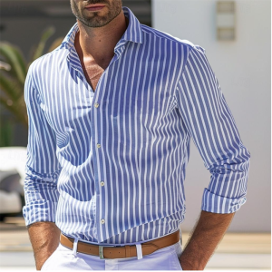Mens Shirts Button-Down Shirts Casual Shirts Black Red Blue Long Sleeve Striped Lapel Daily Resort Clothing Fashion Casual 6XL