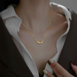 【Local Delivery】HOT Sale 18K Gold Transfer Bead Necklace Five Lucky Beads Pendant Elegant Simple Clavicle Chain For Women Temperament Fashion Jewelry Gifts Accessories