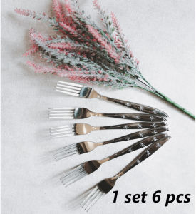 PANDAWA - 6 PCS GARPU MAKAN STAINLESS TEBAL/ GARPU MAKAN UKIRAN MOTIF BUNGA