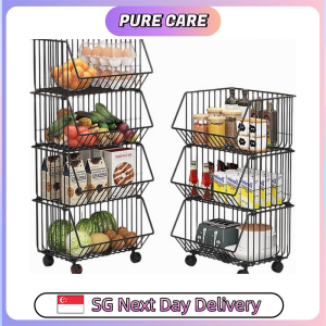 【Pure Care】 Kitchen Basket Rack with Wheels Multipurpose Rack Storage Heavy Duty Vegetable