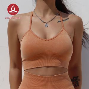 Moving Peach Womens Sports Seamless Bra V- neck & Y Strap Back Removeable bra cups Training Yoga Fitness DBG