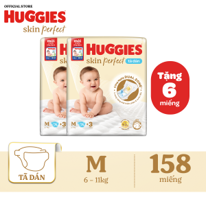 Combo 2 [Tặng thêm 6 miếng tã] Tã dán Huggies Skin Perfect Super Jumbo M76 miếng