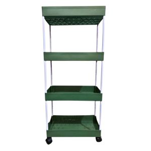 Rak Dapur Dorong 4 Susun Square Roda 360° / Rack Plastik Kamar Mandi / Troli Snack Bumbu Multifungsi