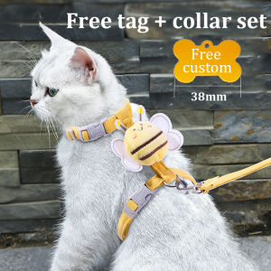 Pet Id Tag Cat Harness & Leash Set Cats Escape Proof Adjustable Kitten Harness for Large Small Cats Lightweight Soft Walking Travel Petsafe Harness