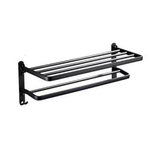 Foldable Towel Rack No Drill Wall Mounted Rustproof Stainless Steel Bathroom Holder with Shelf and Hooks Adhesive Installation Punch Free Space Saving for Toilet Kitchen
