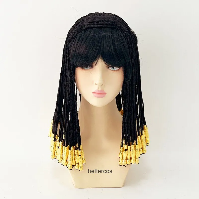 Cos wig Cleopatra Cosplay Wigs Egyptian Queen Black Braid Heat