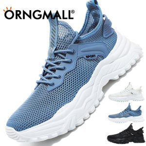 ORNGMALL Mesh Shoes for Men High Quality Sneakers Lace-Up Breathable Black Fashion Gym Casual Light Walking Suitable For Daily Life and Sports Plus Size 38-46