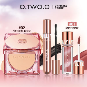 O.TWO.O 4pcs Makeup Set Waterproof Lengthens Mascara Oil Control Powder Waterproof Long-lasting Velvet Matte Lip Tint Make Up cosmetics KIT