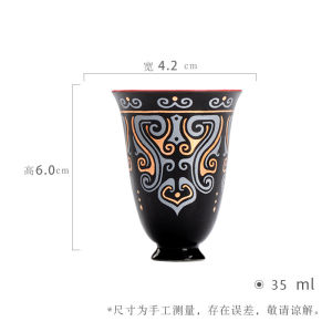 墨己金银错仿青铜纹式高足品茗杯功夫茶具家用陶瓷单杯喝茶闻香杯