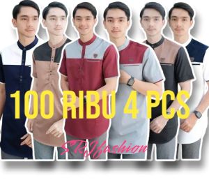 100 RIBU 4 BAJU KOKO KURTA LENGAN PENDEK BERBAGAI MODEL MUSLIM COWOK DEWASA BAHAN KATUN ADEM DIPAKAI